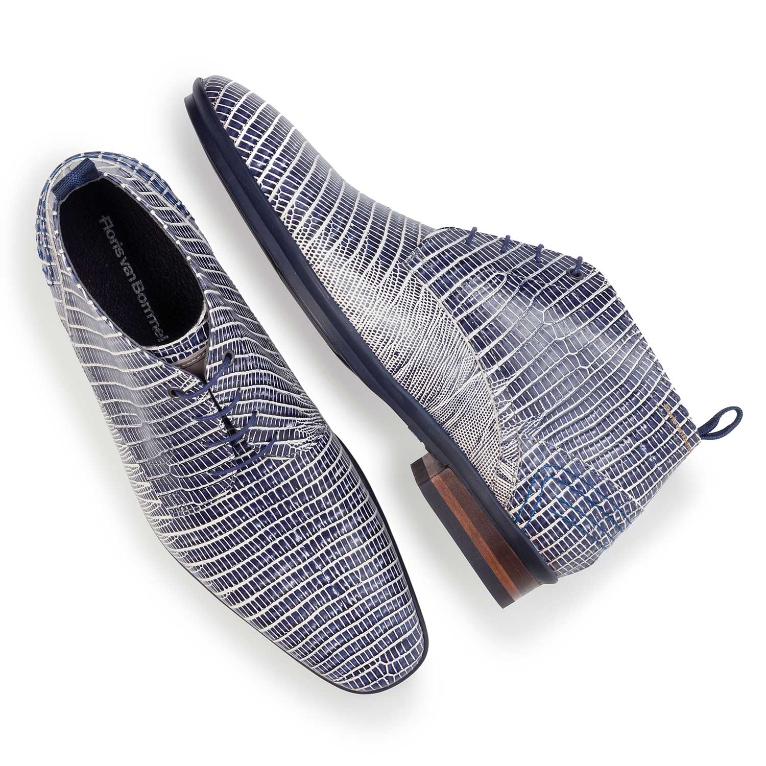 10960/12 - Blue leather lace boot finished with a lizard print 10960/12 - Blue leather lace boot finished with a lizard print