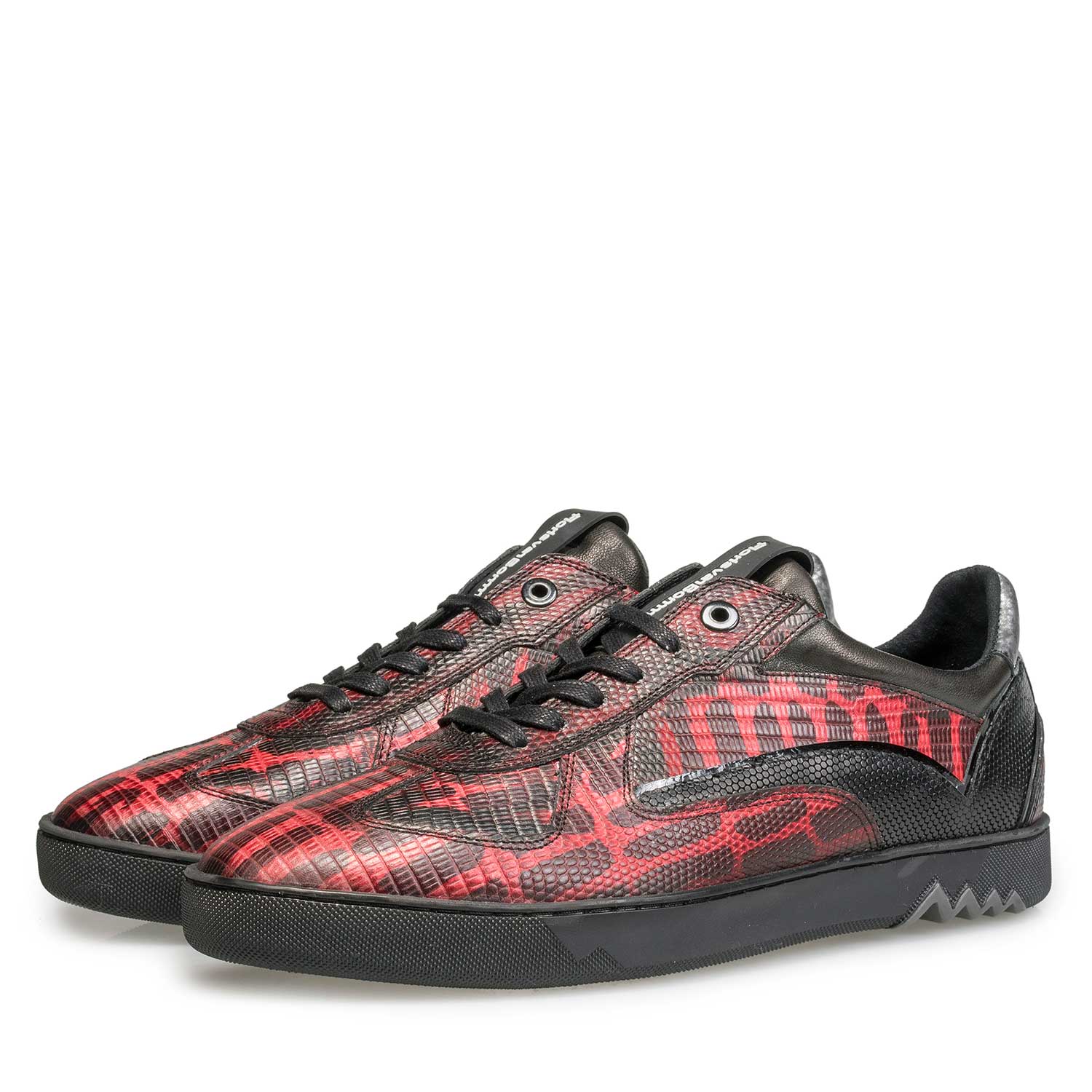 16242/04 - Rode sneaker van kalfsleer met lizardprint 16242/04 - Rode sneaker van kalfsleer met lizardprint