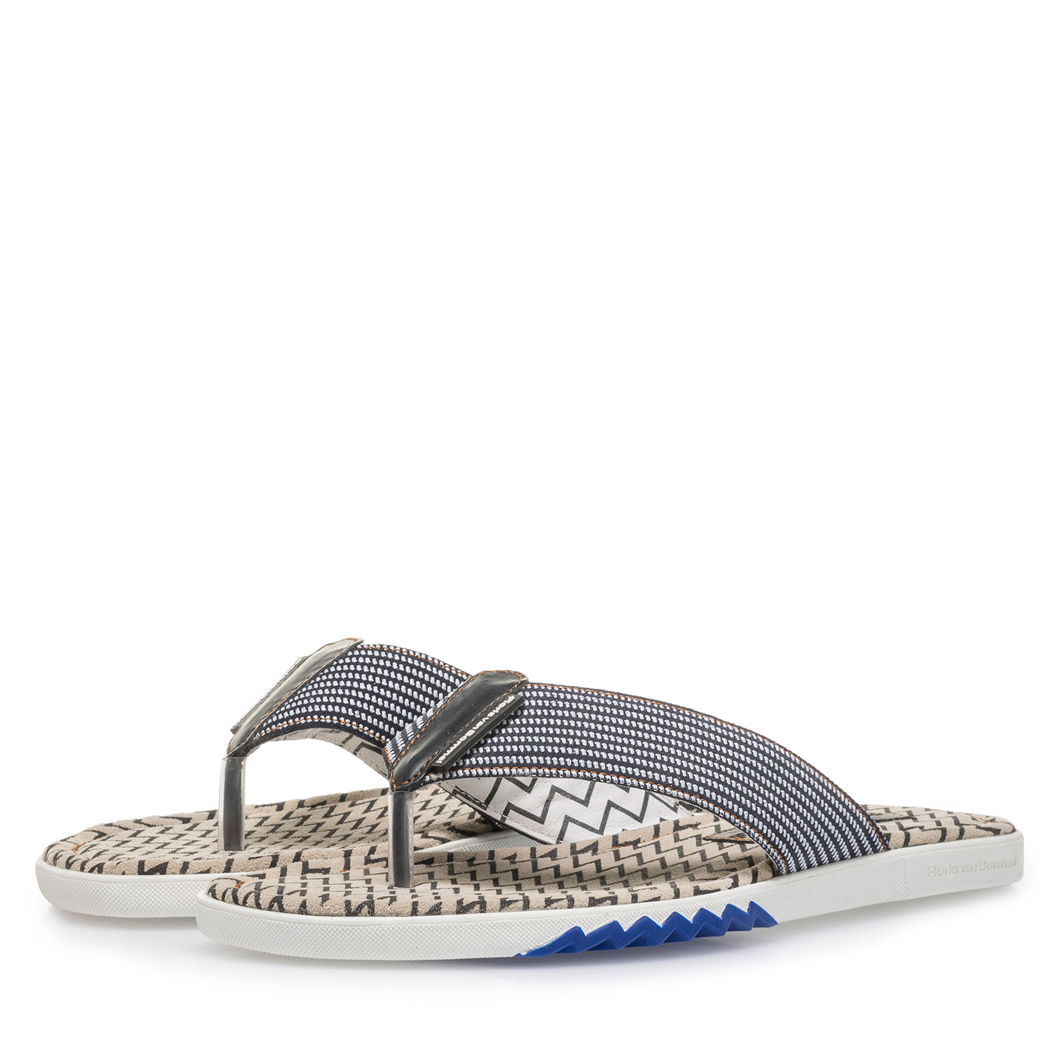 20201/13 - Blue suede leather thong slipper with print 20201/13 - Blue suede leather thong slipper with print