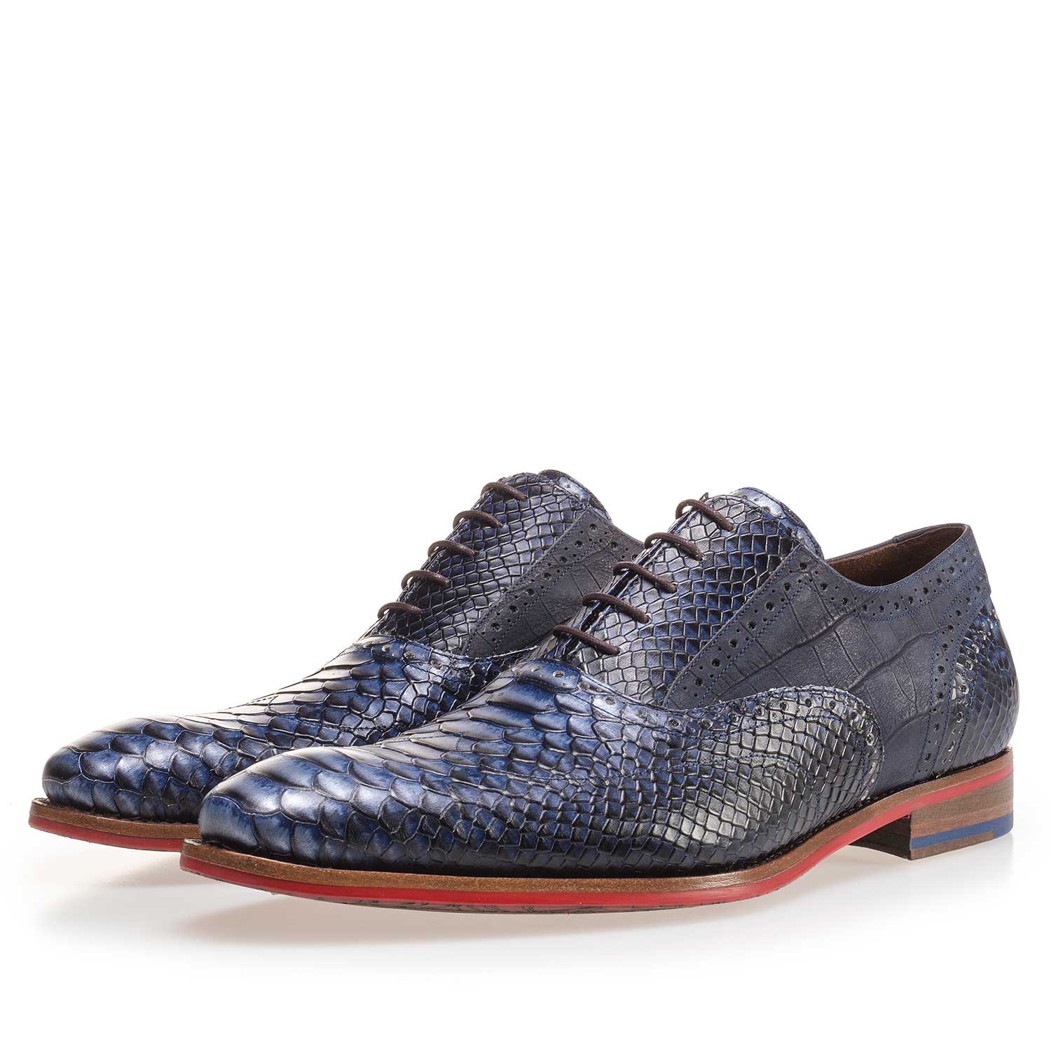 19104/07 - Dark blue leather lace shoe with a snake print 19104/07 - Dark blue leather lace shoe with a snake print