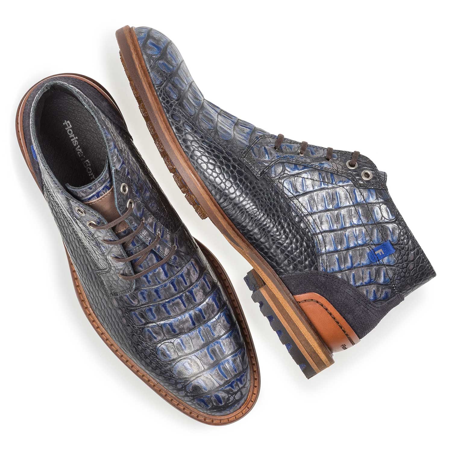 20228/23 - Blue leather lace boot with croco print 20228/23 - Blue leather lace boot with croco print