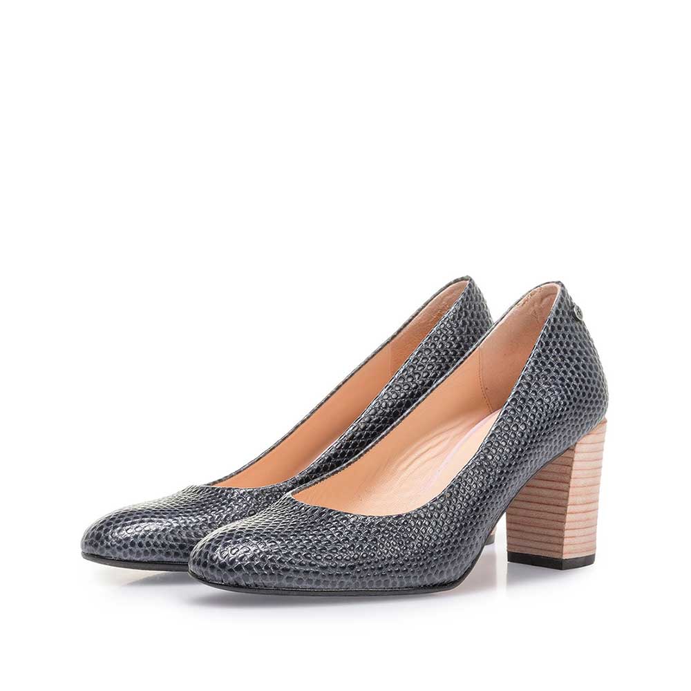85536/01 - Dark blue leather pumps with print 85536/01 - Dark blue leather pumps with print
