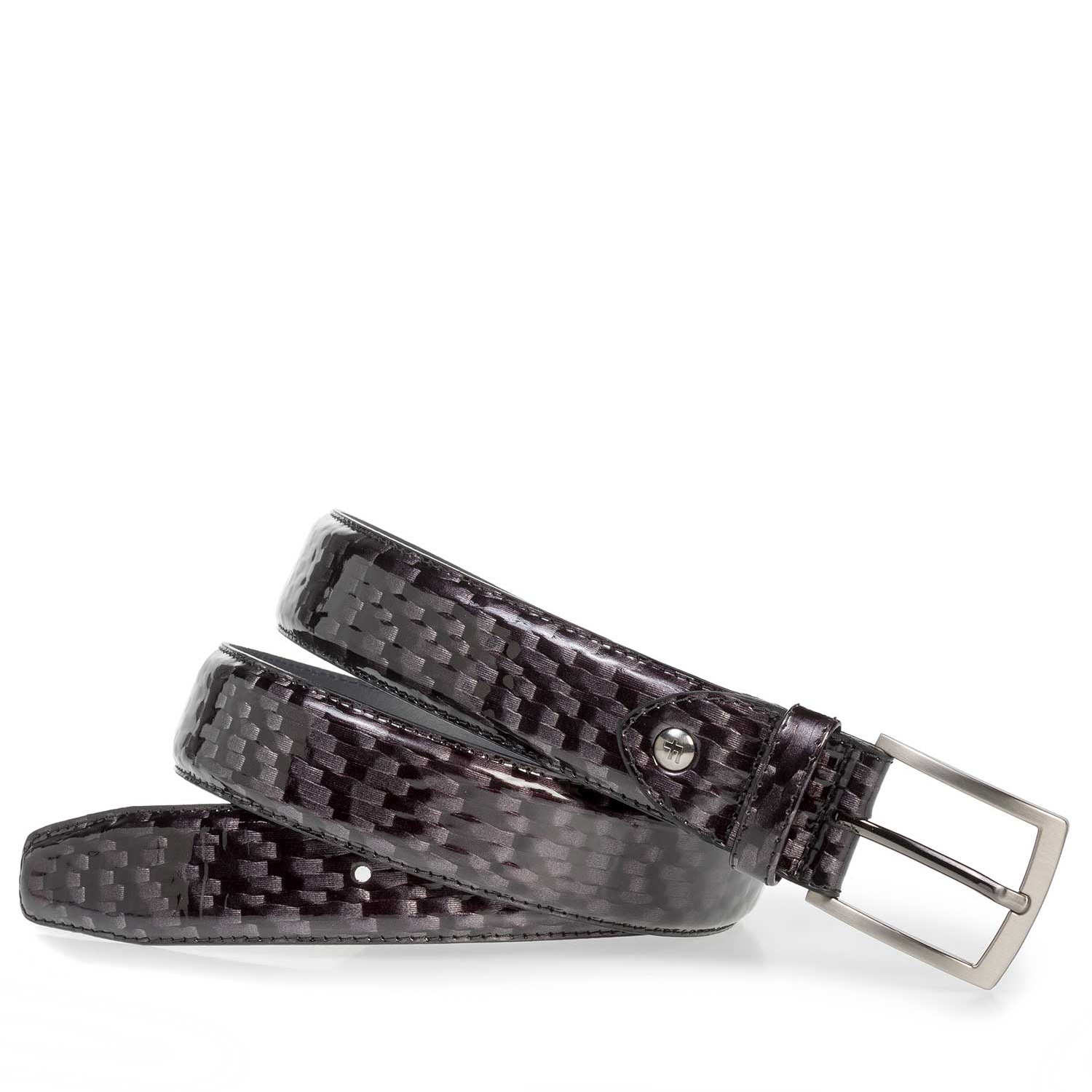 75201/41 - Premium grijze lakleren riem met print 75201/41 - Premium grijze lakleren riem met print