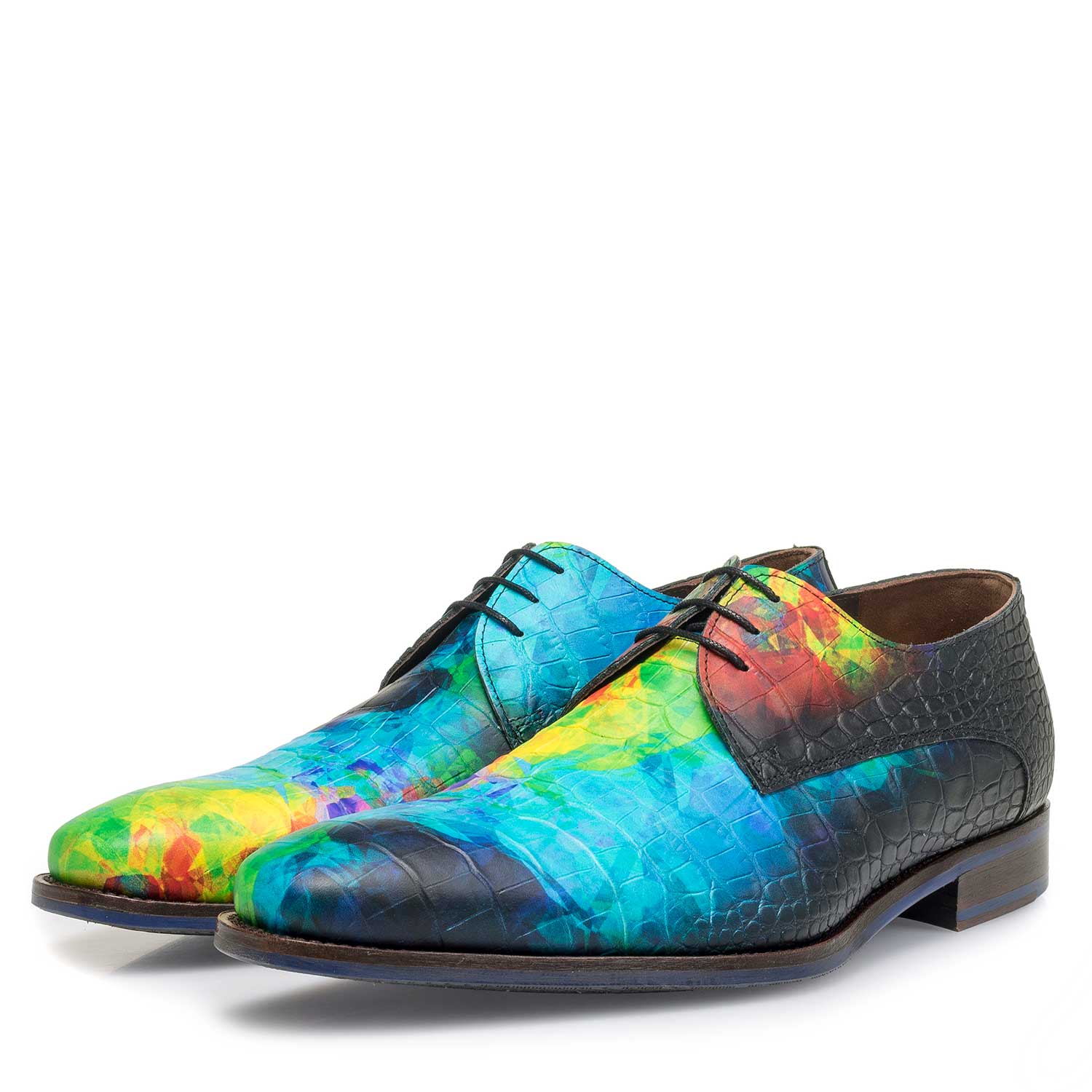18102/00 - Premium multicolor veterschoen met crocoprint 18102/00 - Premium multicolor veterschoen met crocoprint