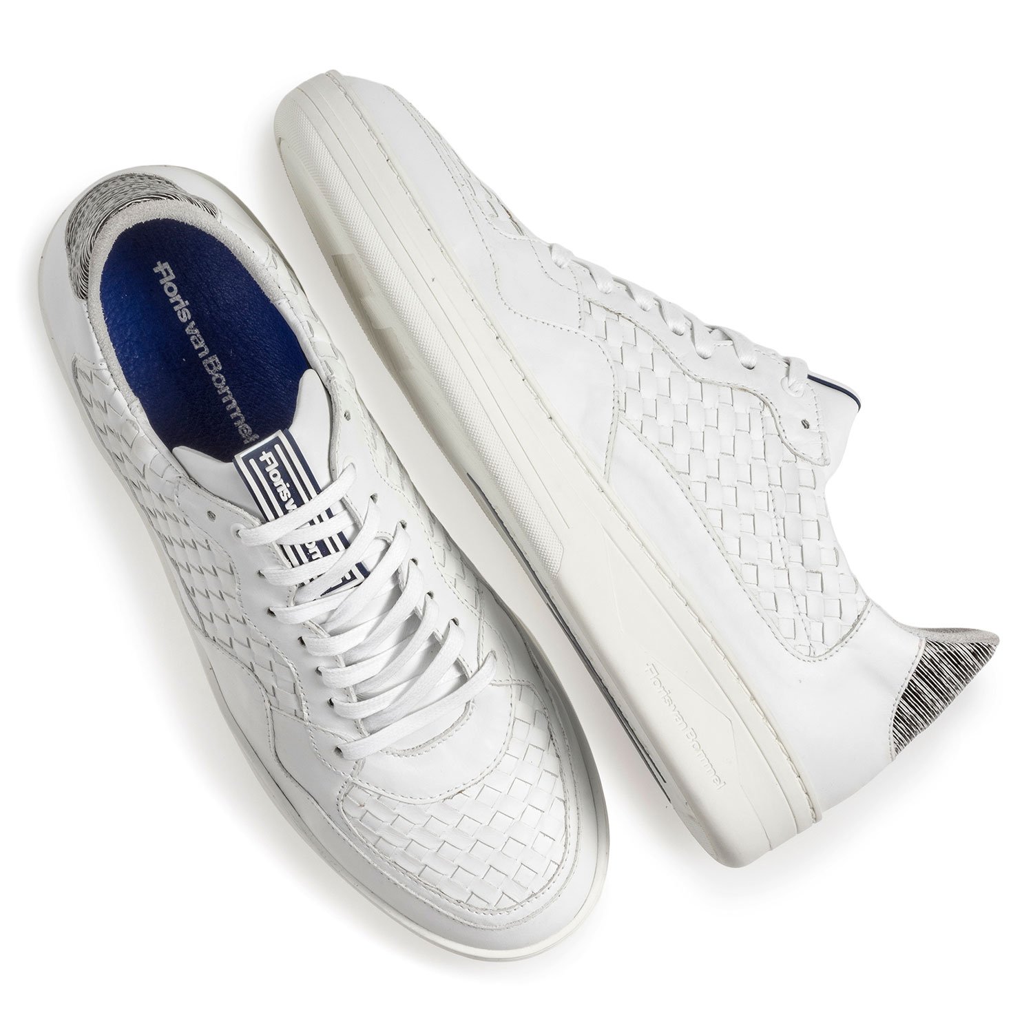 16265/02 - Witte gevlochten kalfsleren sneaker 16265/02 - Witte gevlochten kalfsleren sneaker