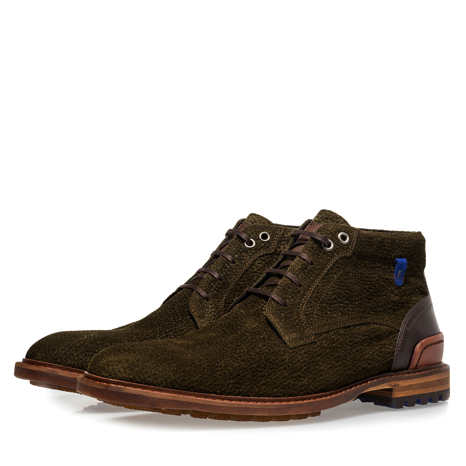 20228/26 - Olijfgroene suède veterboot met print 20228/26 - Olijfgroene suède veterboot met print
