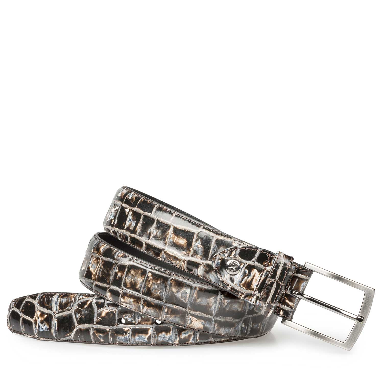 75190/22 - Grey-black leather belt with croco print 75190/22 - Grey-black leather belt with croco print